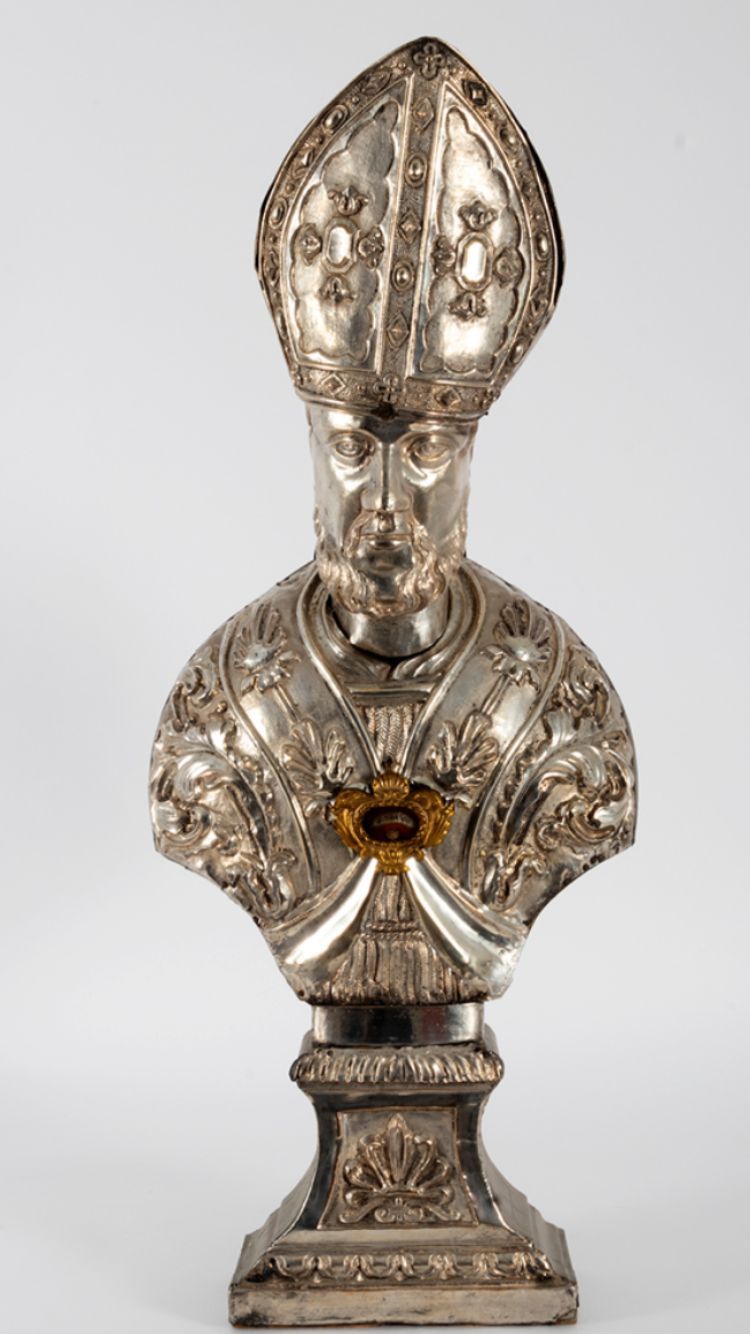 Reliquiario del ‘700 in silver plate raffigurante San Sabino cm.70