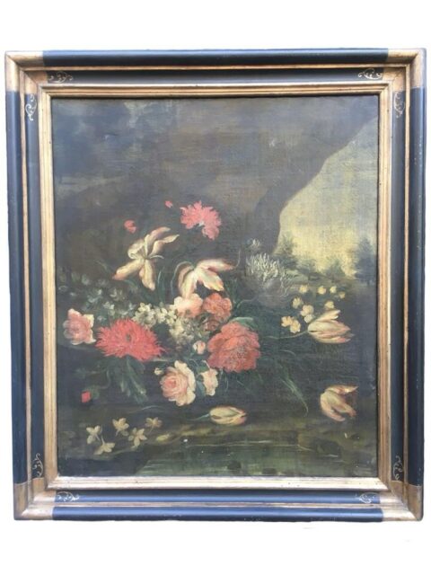 Coppia di dipinti olio su tela raffiguranti fiori