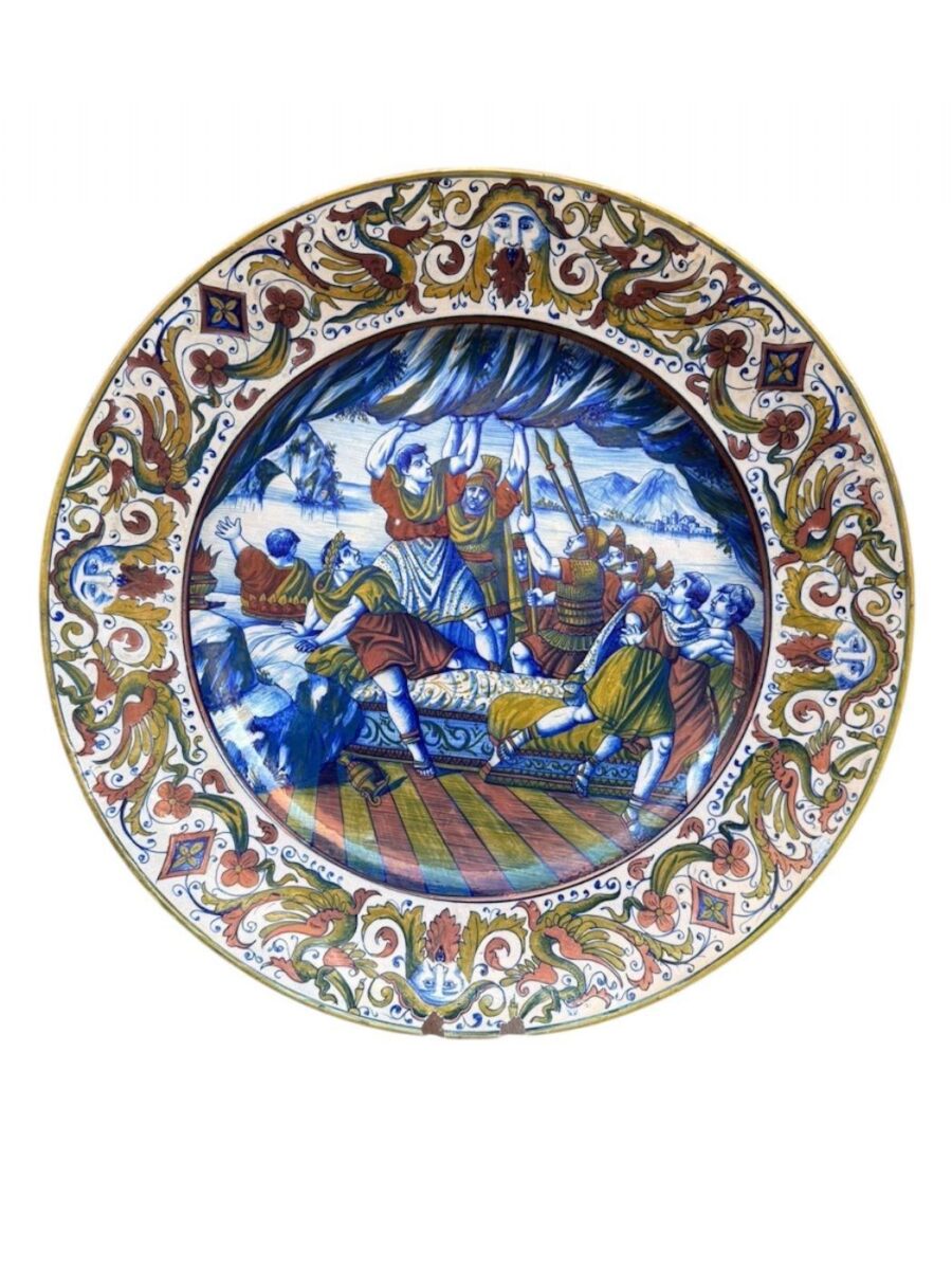 Piatto in ceramica a lustro rubino e oro firmato Ronconi Gualdo Tadino cm.52