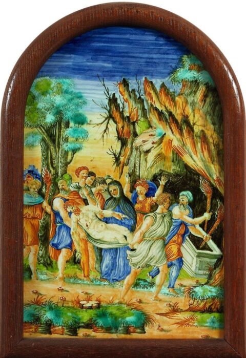 Placca in ceramica policroma istoriata attribuita a Tito Magrini