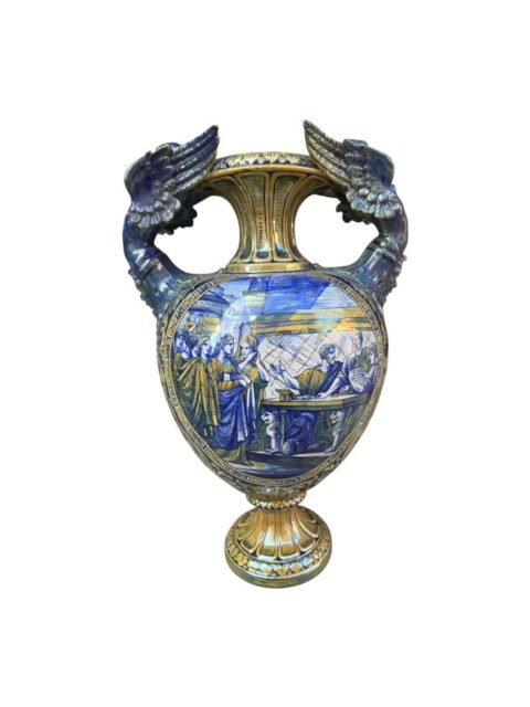 Grande vaso in ceramica a lustro oro istoriato